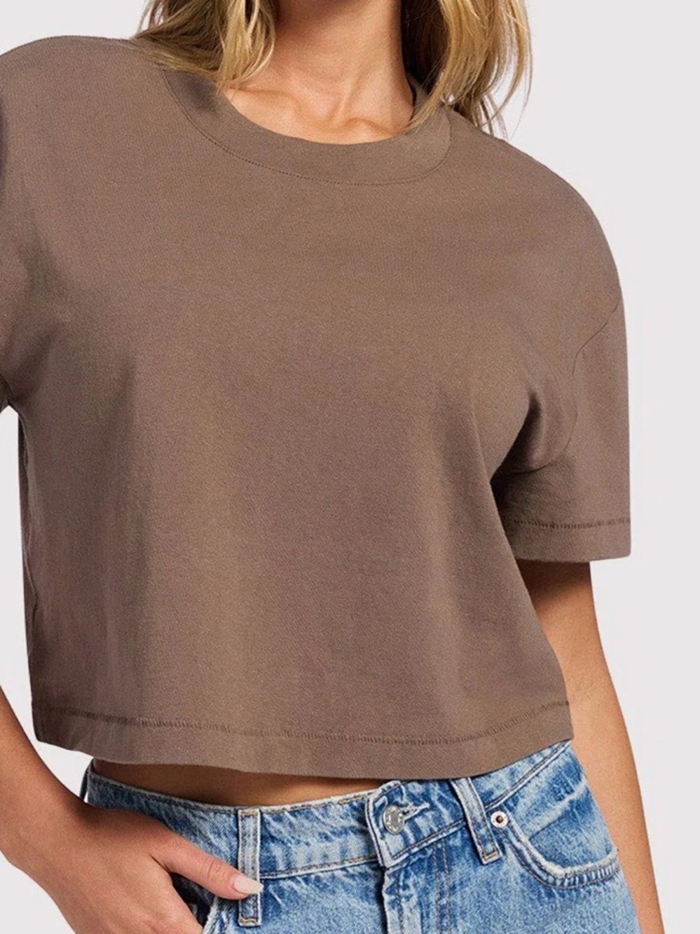 nuuds mocha Cropped Crewneck Tee